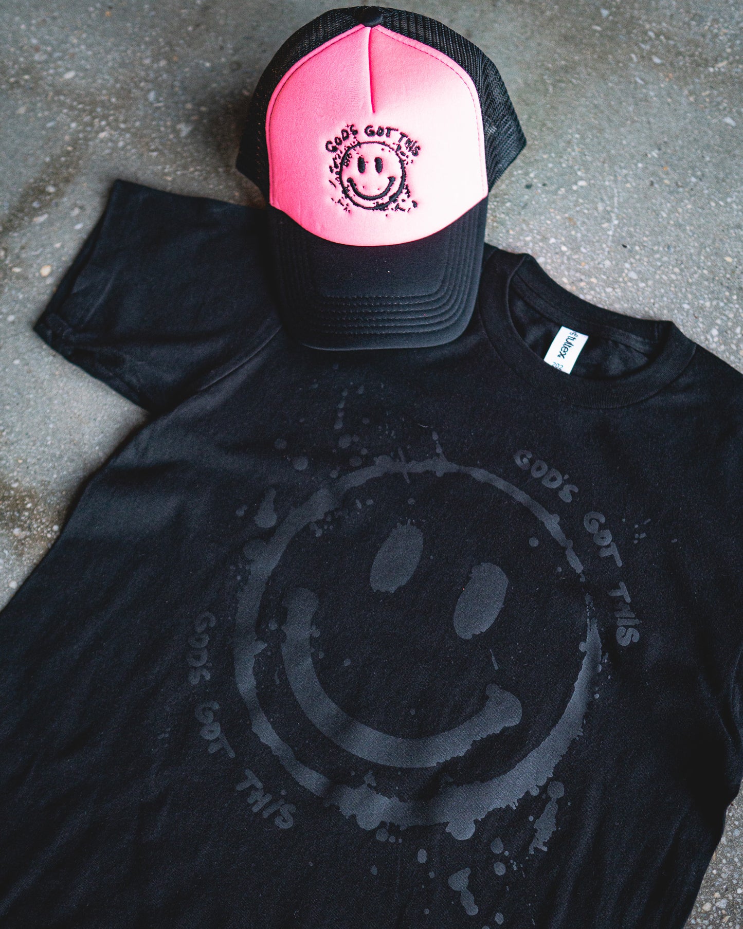 God's Got This Adult Box T-Shirt & Black/Neon Pink Trucker Bundle