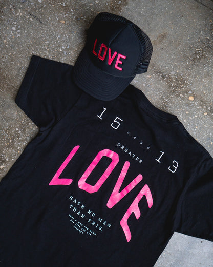 No Greater Love Adult T-Shirt & Black Trucker Bundle