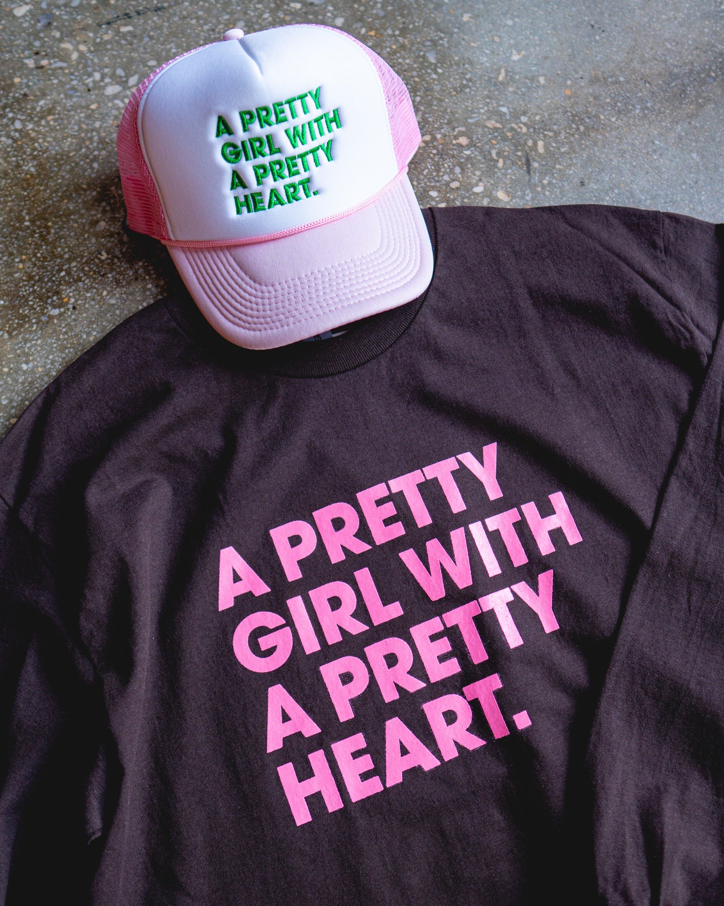 Pretty Girl With A Pretty Heart Long-Sleeve & White/Pink Trucker Bundle