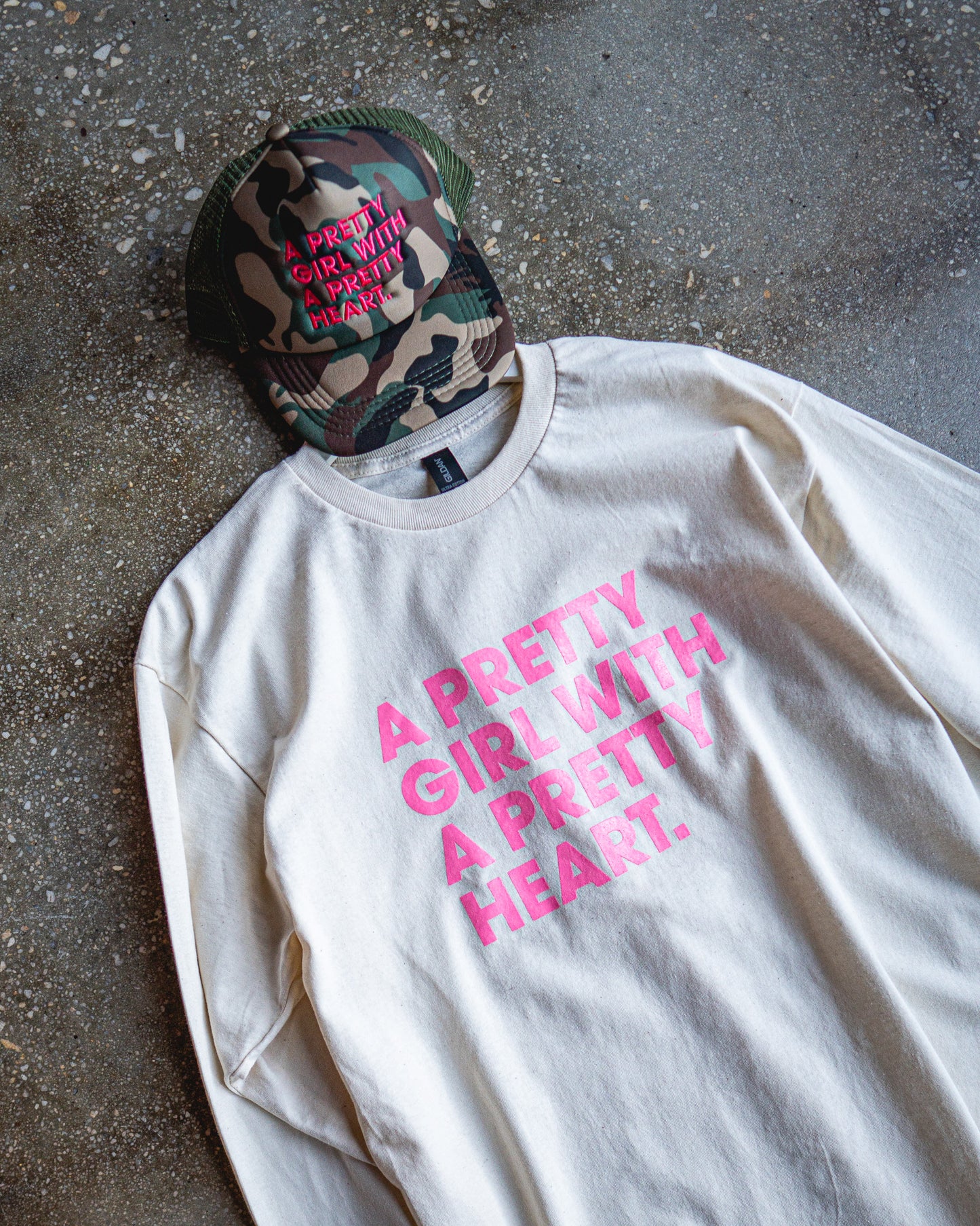 Pretty Girl With A Pretty Heart Long-Sleeve & Camo Trucker Bundle