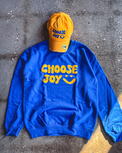 Choose Joy Adult Sweatshirt & Gold Distressed Hat Bundle