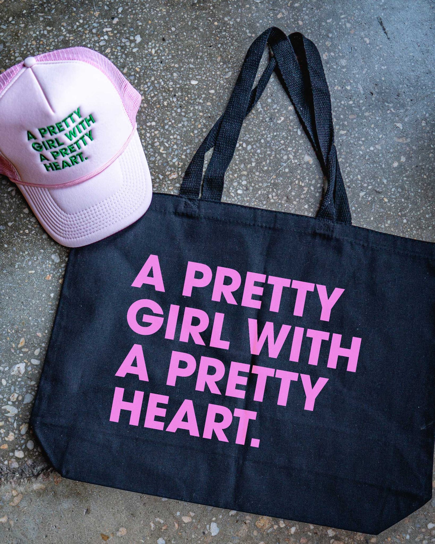 Pretty Girl With A Pretty Heart Light Pink Trucker & Black Tote