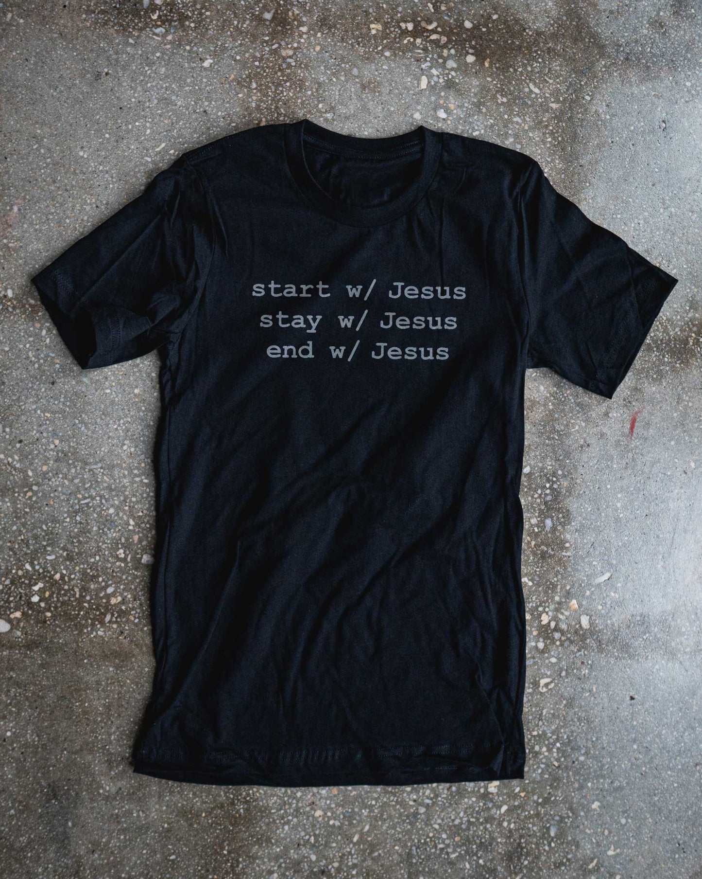 Start, Stay, End, w/ Jesus Adult Box T-Shirt – Beacon Threads